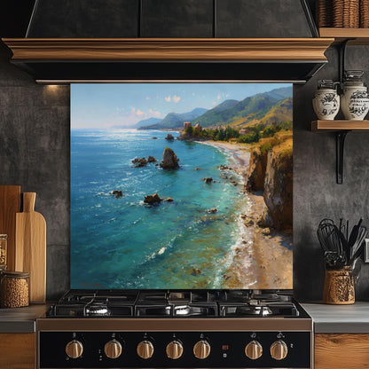 Tempered Glass Mountain Sunrise Backsplash: Heat-Resistant Kitchen Wall Art