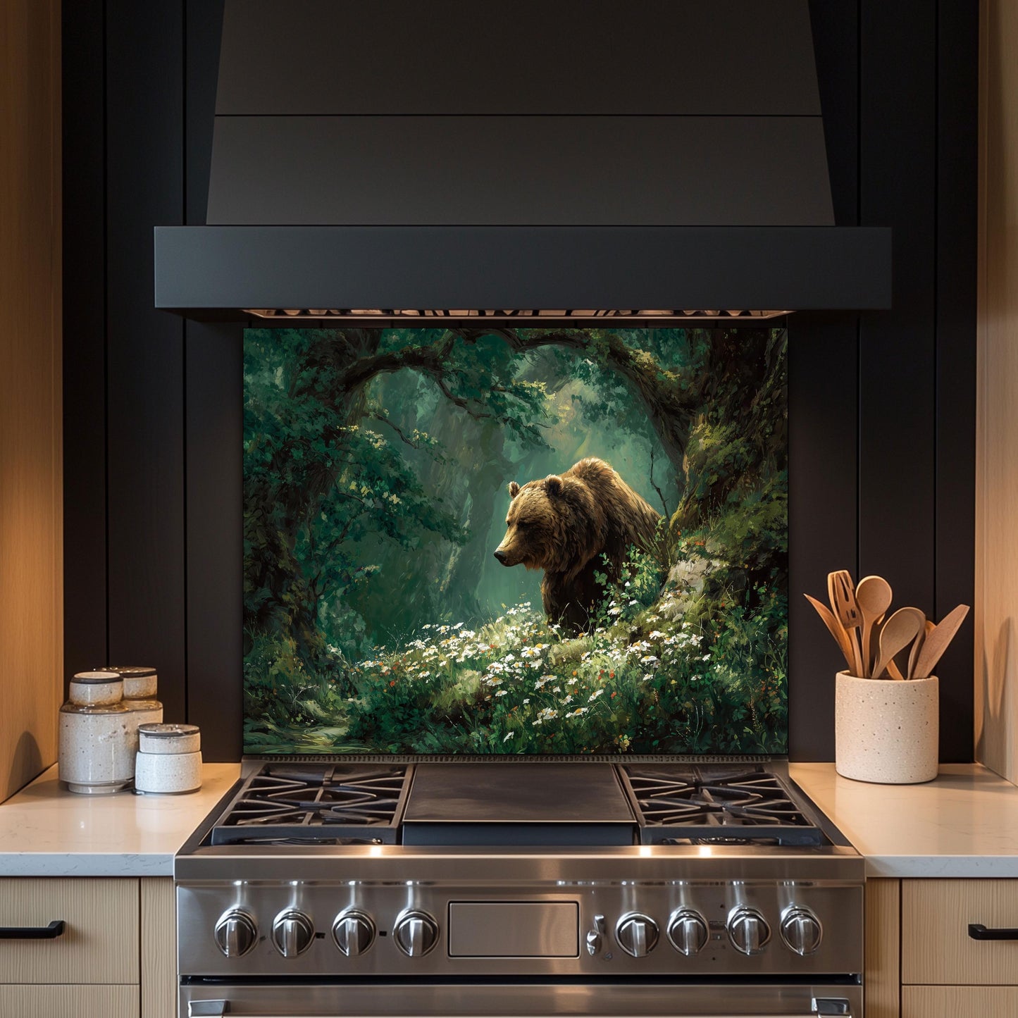 Handcrafted Copper Bear Backsplash, Rustic Cabin Kitchen Decor