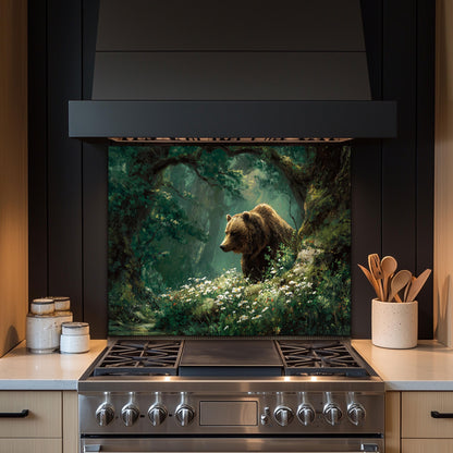 Handcrafted Copper Bear Backsplash, Rustic Cabin Kitchen Decor