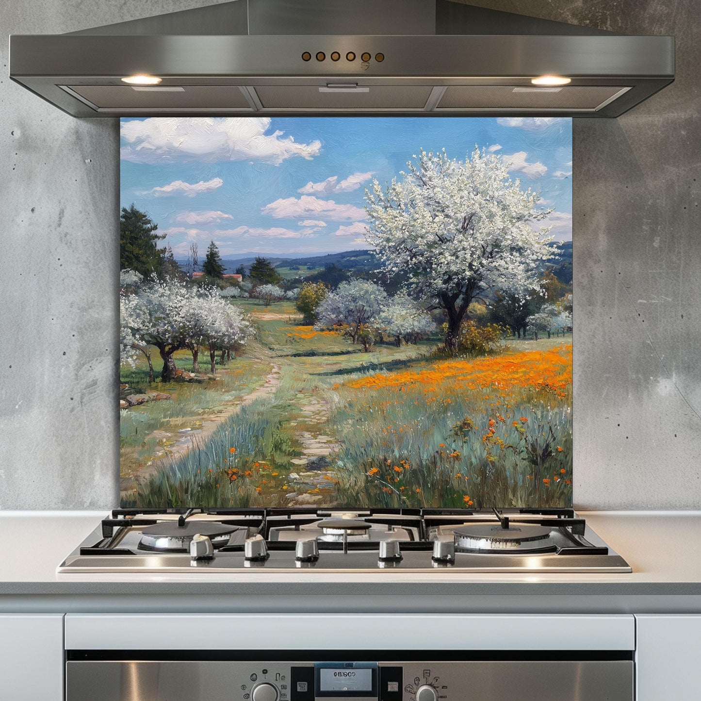 Spring Meadow Wildflower Kitchen Backsplash, UV Printed Tempered Glass Art, Custom Size Design
