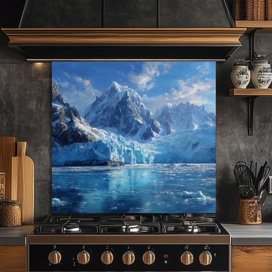 Arctic Mountain Glacier Kitchen Backsplash, UV Printed Tempered Glass, Custom Size Design