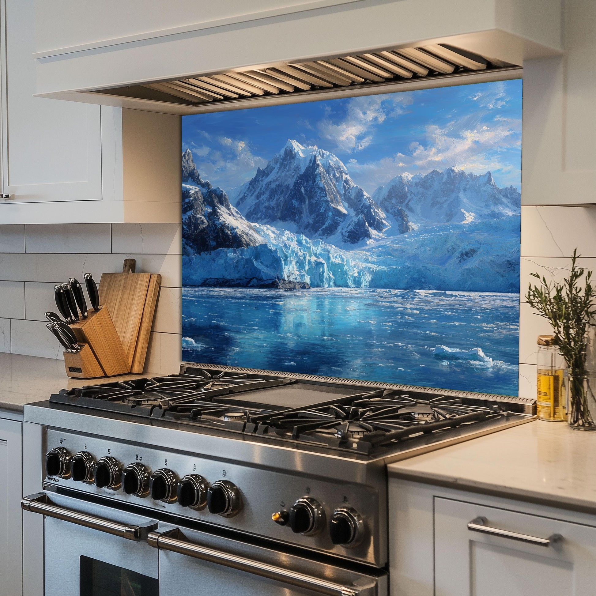Arctic Mountain Glacier Kitchen Backsplash, UV Printed Tempered Glass, Custom Size Design