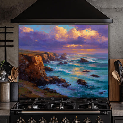 Coastal Sunset Ocean Wave Kitchen Backsplash, UV Printed Tempered Glass, Custom Size Design