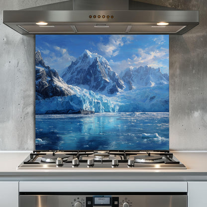 Arctic Mountain Glacier Kitchen Backsplash, UV Printed Tempered Glass, Custom Size Design