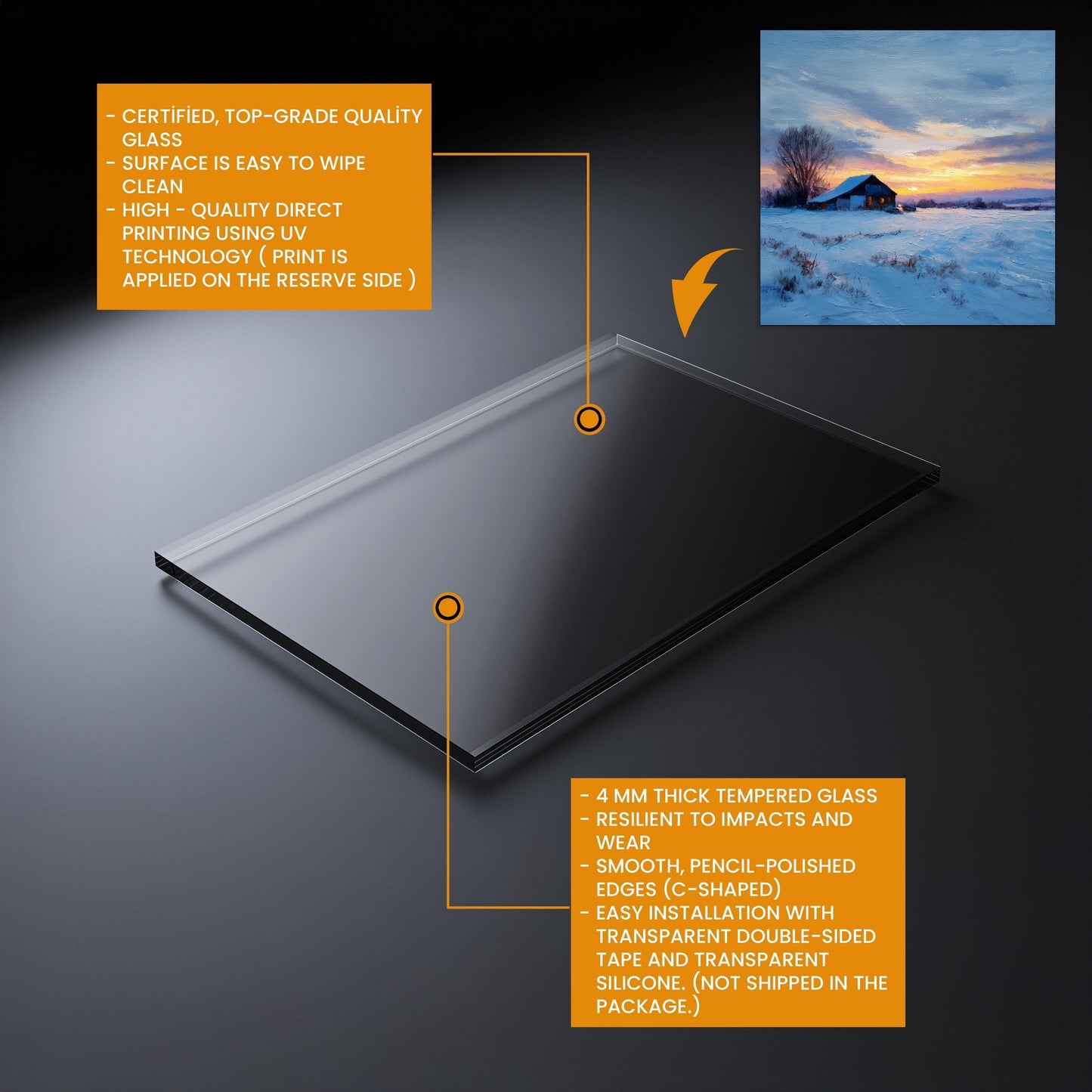 Winter Sunset Cabin Kitchen Backsplash - Tempered Glass Splashback for Stove - Snow Landscape Wall Panel -Glass Backsplash