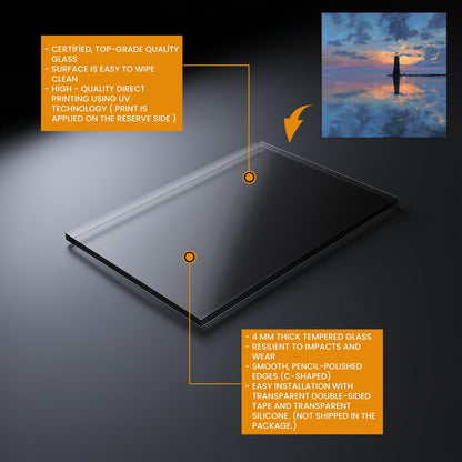 Calm Sunset Lighthouse Tempered Glass Backsplash - Coastal Nautical Stove Wall Protector - Ocean Splashback Kitchen Art