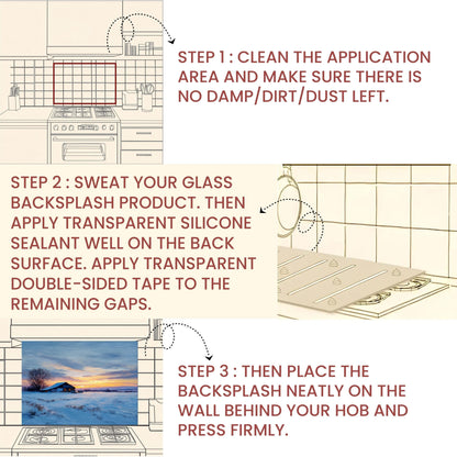 Winter Sunset Cabin Kitchen Backsplash - Tempered Glass Splashback for Stove - Snow Landscape Wall Panel -Glass Backsplash