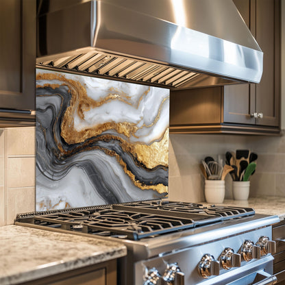 Gold Veined Marble Kitchen Backsplash, Luxury UV Printed Tempered Glass, Custom Size Design