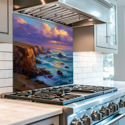 Coastal Sunset Ocean Wave Kitchen Backsplash, UV Printed Tempered Glass, Custom Size Design
