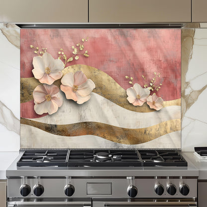Moroccan Floral Glass Backsplash, Heat Resistant Stove Guard, Custom Size Kitchen Art