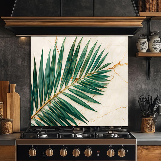 Tropical Palm Leaf Marble Glass Backsplash – Gold Vein Kitchen Wall Panel