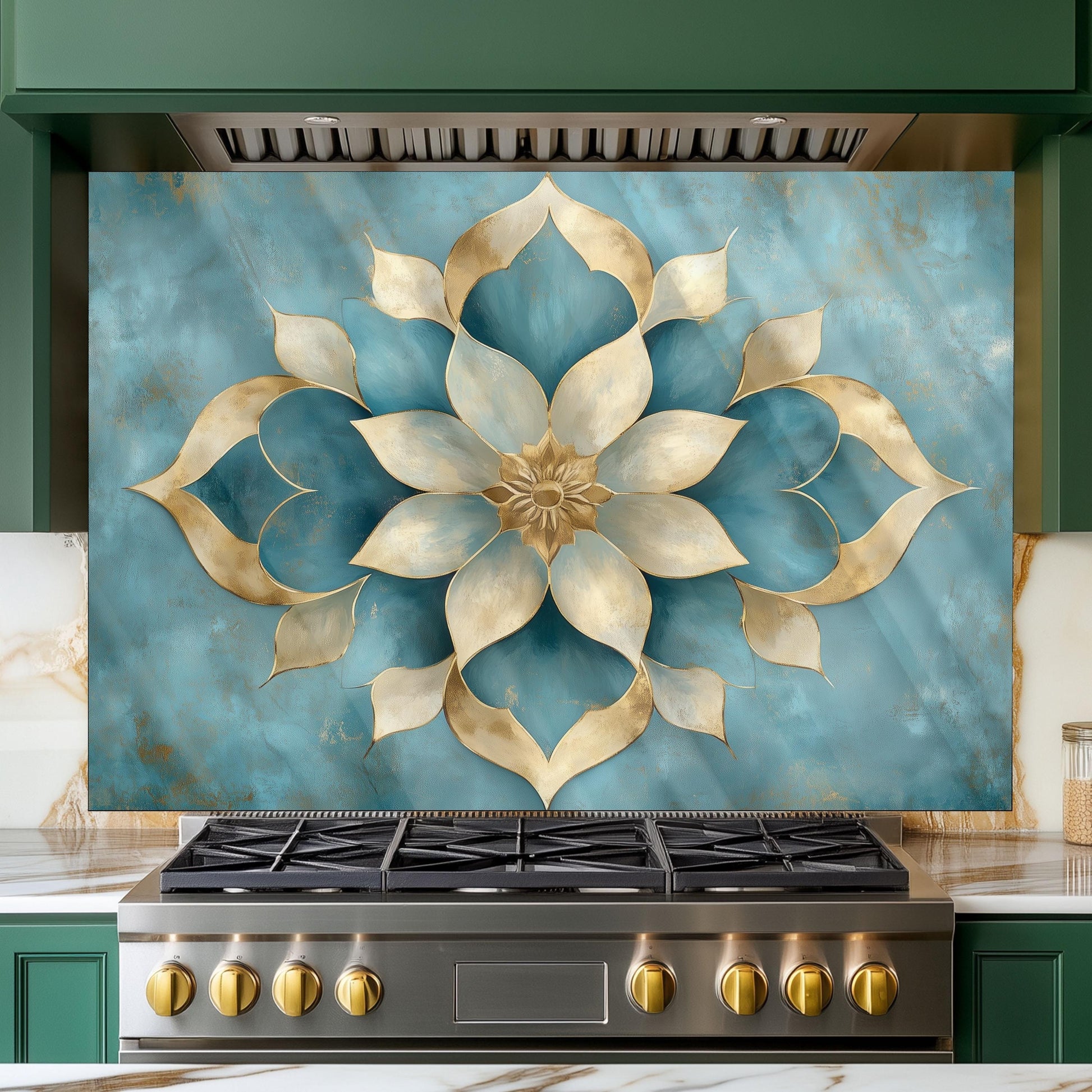 Moroccan Style Glass Backsplash, Geometric Tile Stove Guard, Heat Resistant Easy Clean Kitchen Art