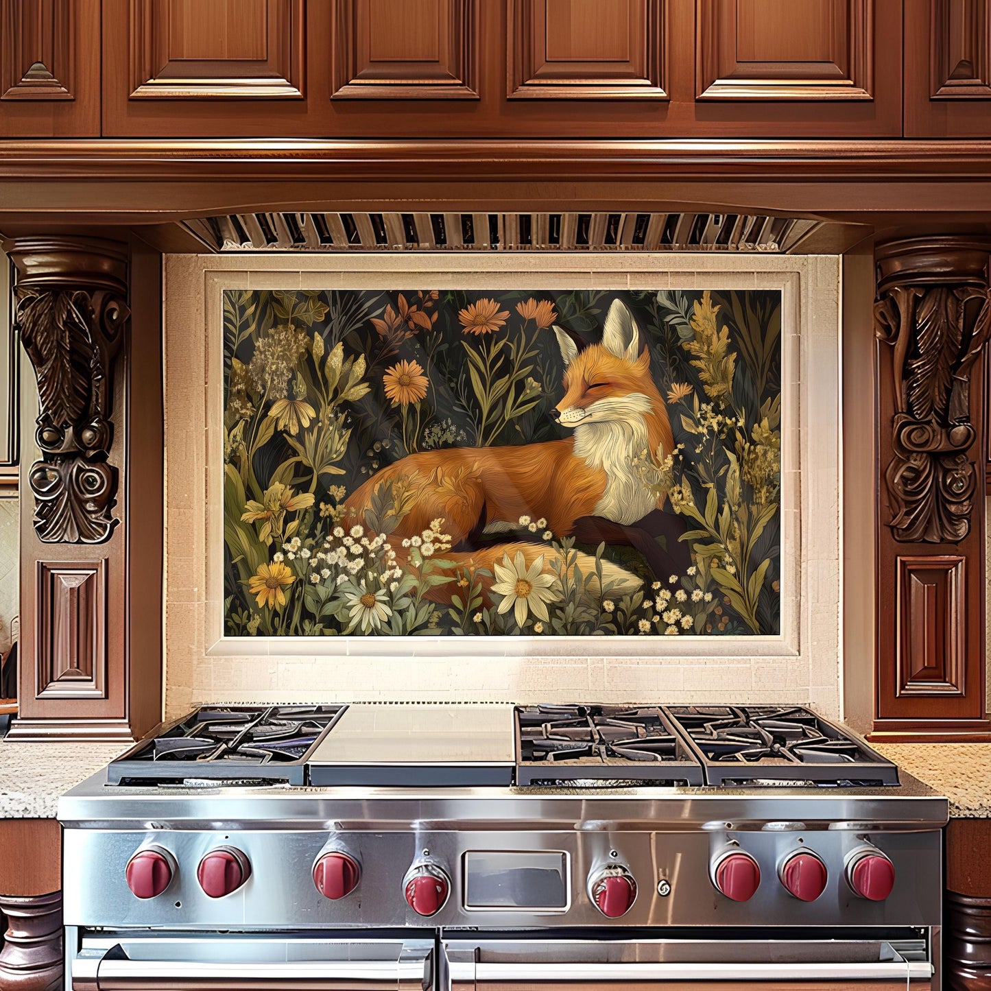 Fox Glass Backsplash, Wildlife Animal Stove Guard, Heat Resistant Easy Clean Kitchen Wall Art
