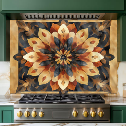 Moroccan Style Glass Backsplash, Blue Geometric Stove Guard, Heat Resistant Easy Clean Kitchen Art
