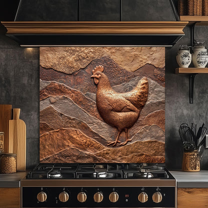 Rustic Chicken Backsplash: Embossed Hen, Tempered Glass Farmhouse Decor
