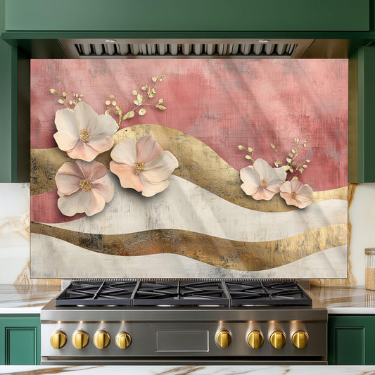Moroccan Floral Glass Backsplash, Heat Resistant Stove Guard, Custom Size Kitchen Art