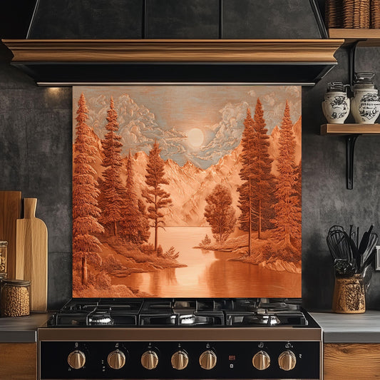 Tempered Glass Mountain & Deer Backsplash: Rustic Kitchen Decor