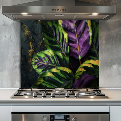 Tropical Calathea Leaf Glass Backsplash, Exotic Botanical Stove Guard, Heat Resistant Kitchen Art