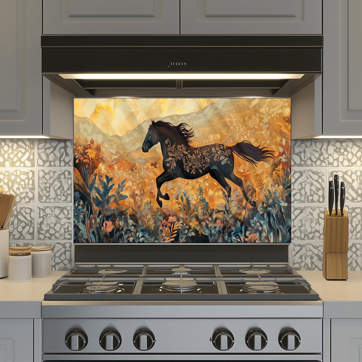 Horse Tempered Glass Kitchen Backsplash: Modern Kitchen Decor