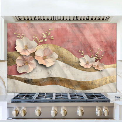 Moroccan Floral Glass Backsplash, Heat Resistant Stove Guard, Custom Size Kitchen Art
