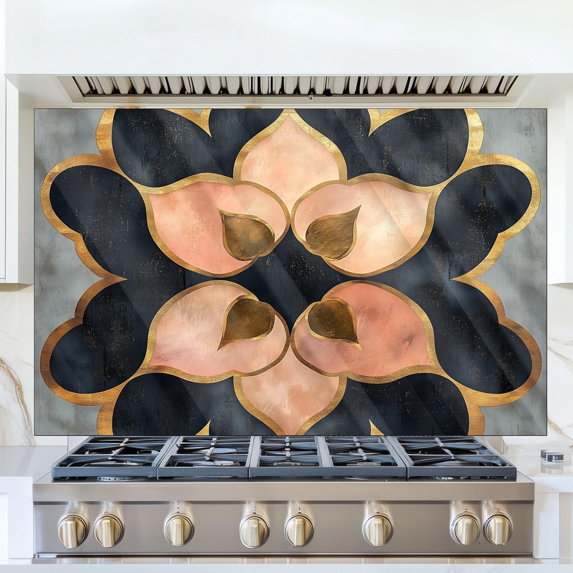 Moroccan Style Glass Backsplash, Geometric Tile Stove Guard, Heat Resistant Easy Clean Kitchen Art