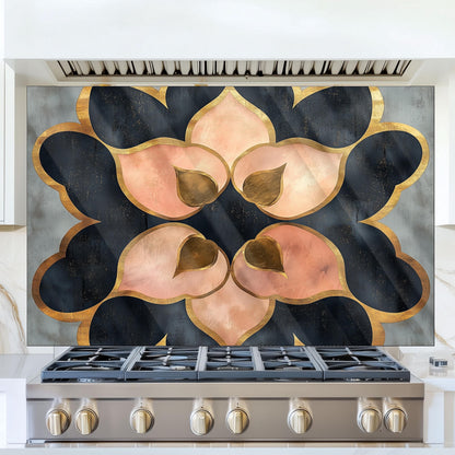 Moroccan Style Glass Backsplash, Geometric Tile Stove Guard, Heat Resistant Easy Clean Kitchen Art
