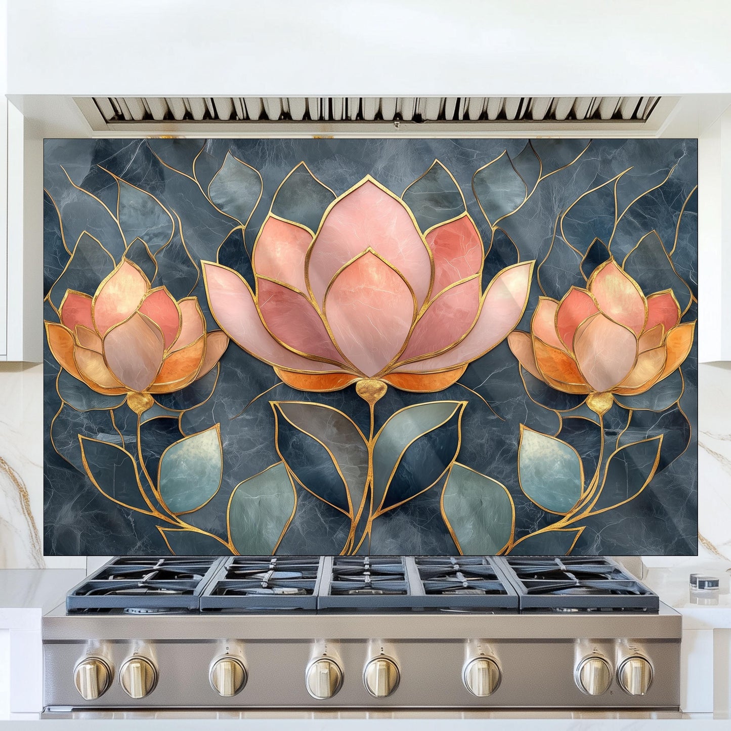 Moroccan Floral Tempered Glass Kitchen Splashback: Durable Stove Backsplash