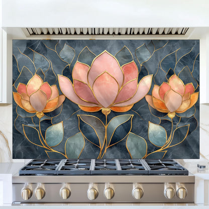 Moroccan Floral Tempered Glass Kitchen Splashback: Durable Stove Backsplash
