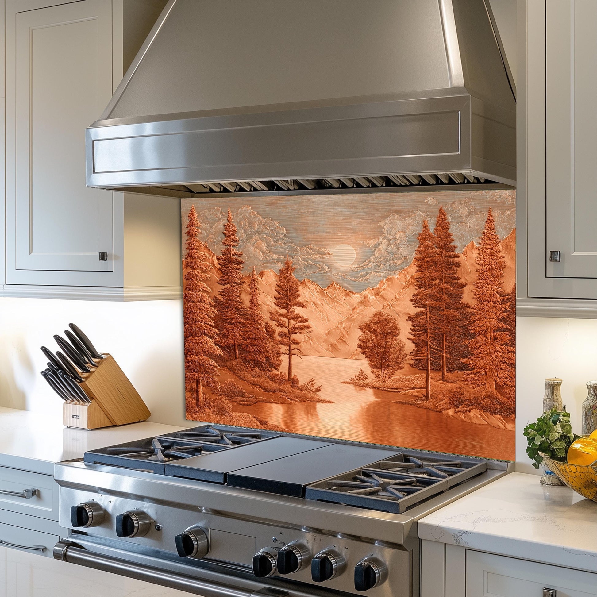 Tempered Glass Mountain & Deer Backsplash: Rustic Kitchen Decor