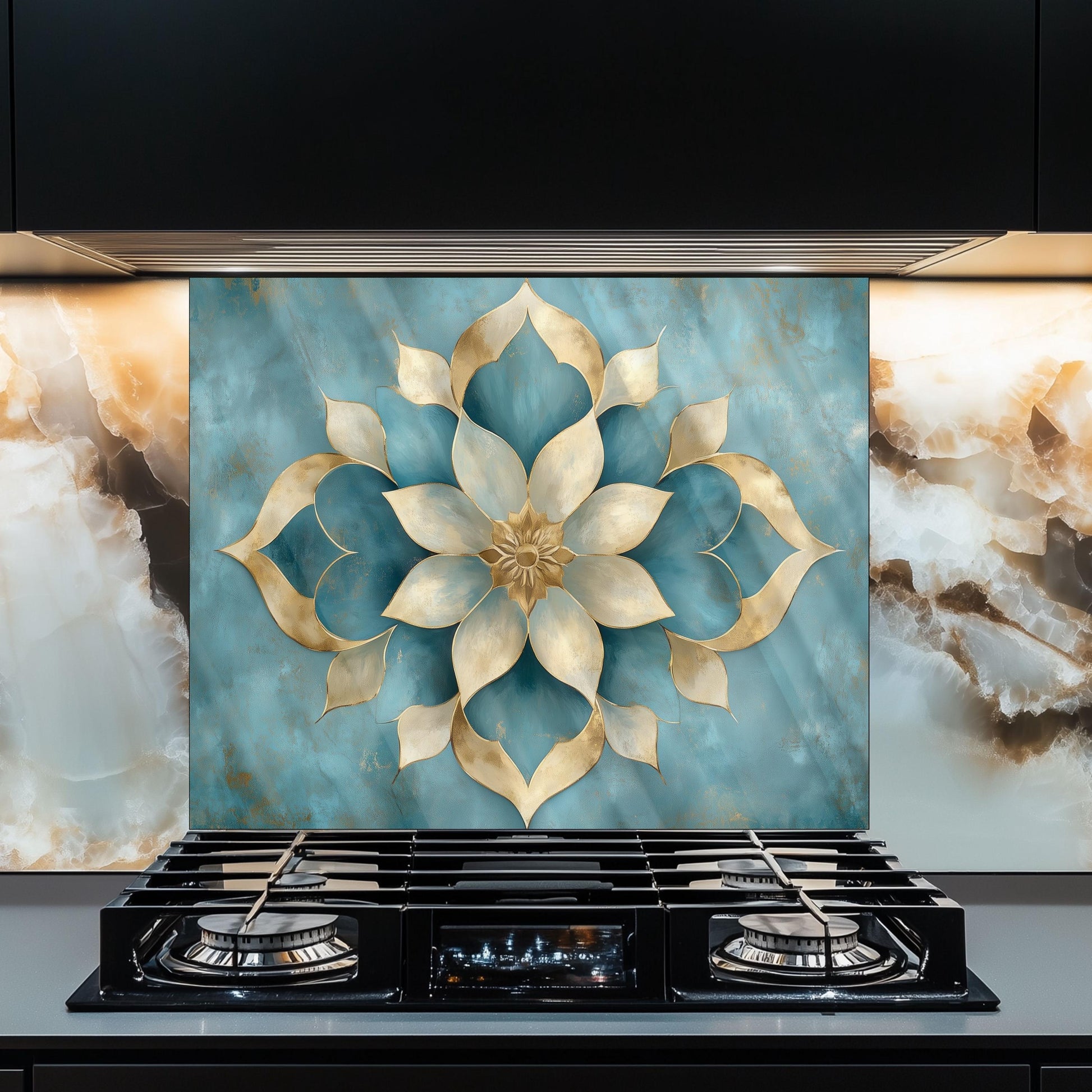 Moroccan Style Glass Backsplash, Geometric Tile Stove Guard, Heat Resistant Easy Clean Kitchen Art
