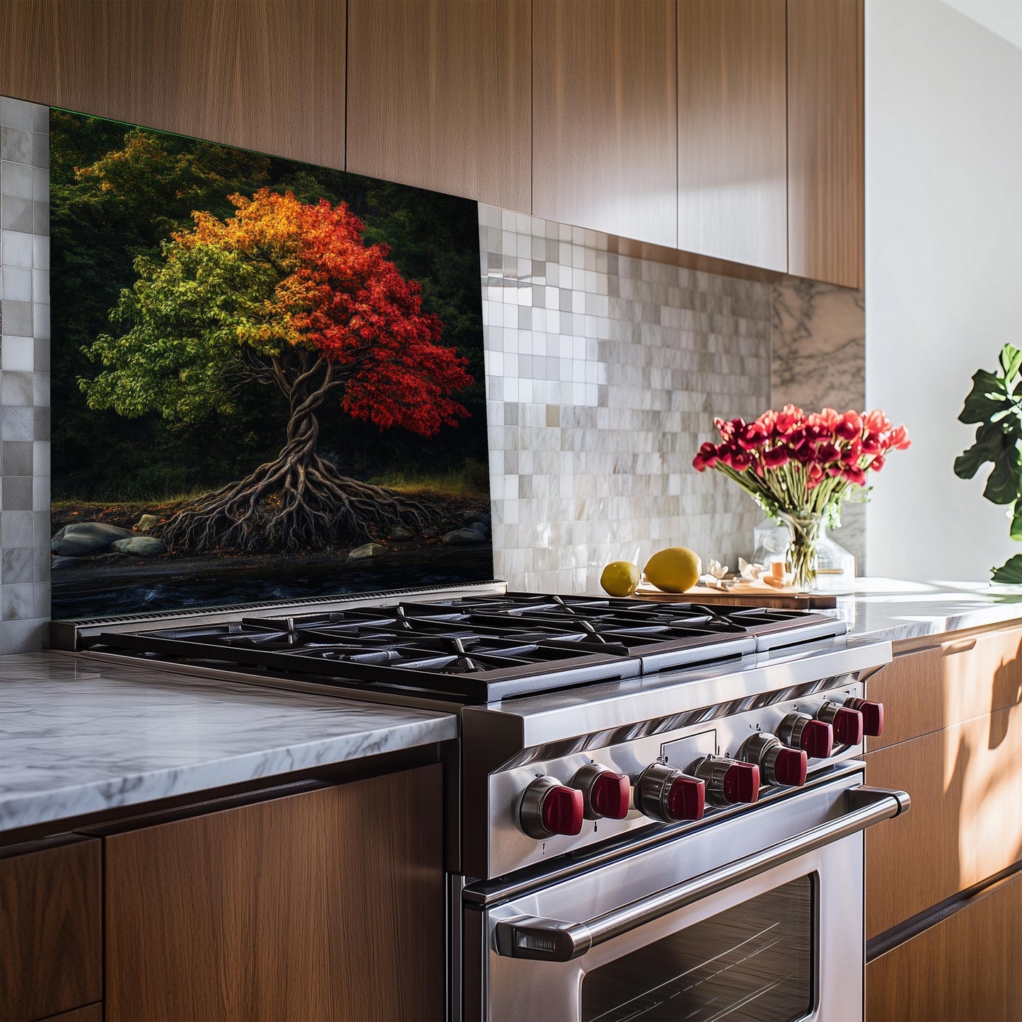 Red and Green Stove Backsplash