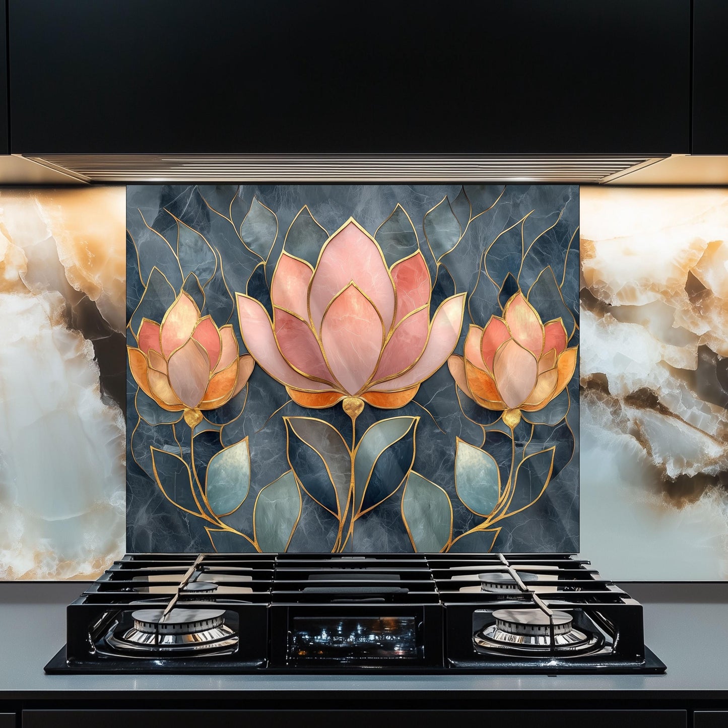 Moroccan Floral Tempered Glass Kitchen Splashback: Durable Stove Backsplash