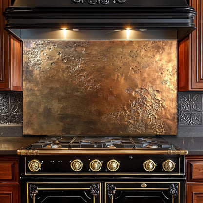 Textured Copper-Effect Glass Backsplash: Rustic Kitchen Decor