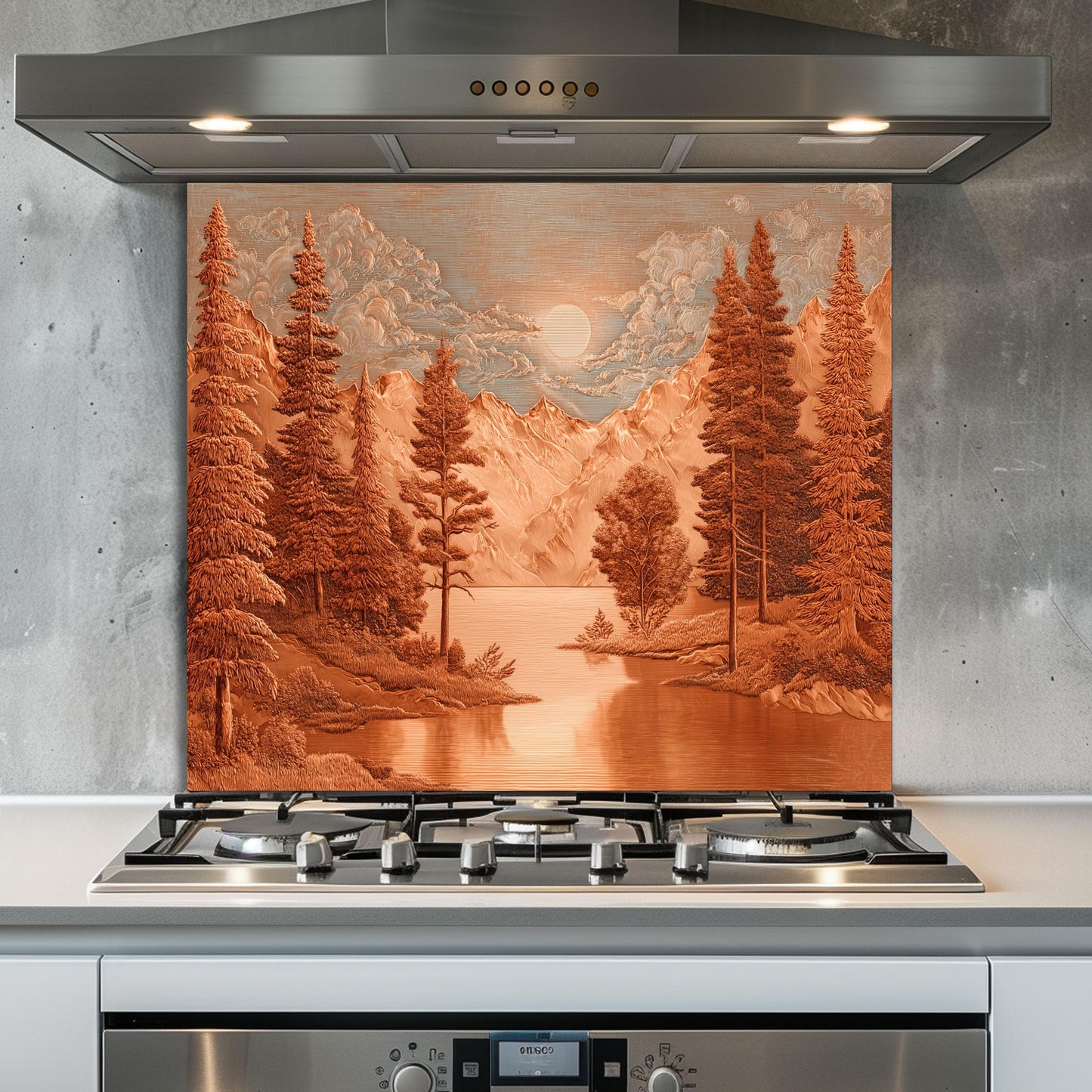 Tempered Glass Mountain & Deer Backsplash: Rustic Kitchen Decor