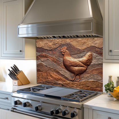 Rustic Chicken Backsplash: Embossed Hen, Tempered Glass Farmhouse Decor
