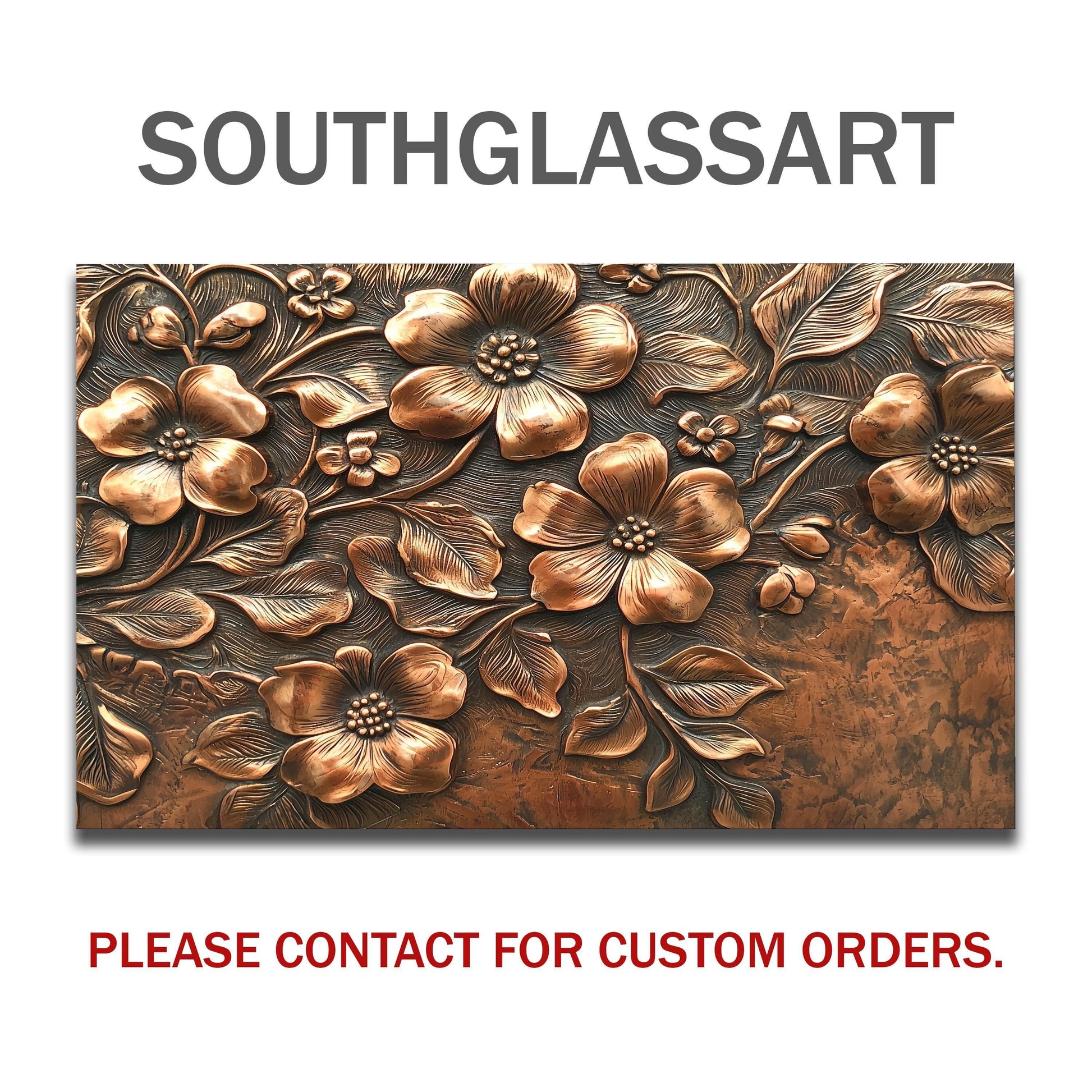 Floral Copper-Effect Tempered Glass Kitchen Backsplash
