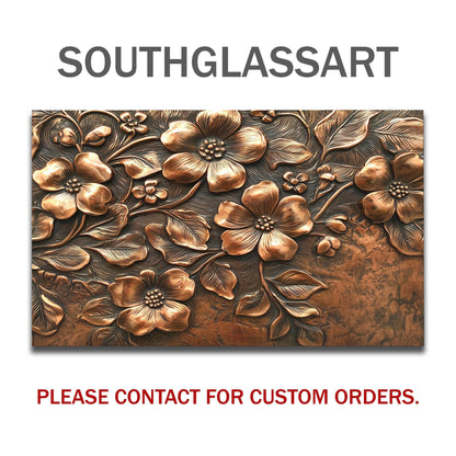 Floral Copper-Effect Tempered Glass Kitchen Backsplash