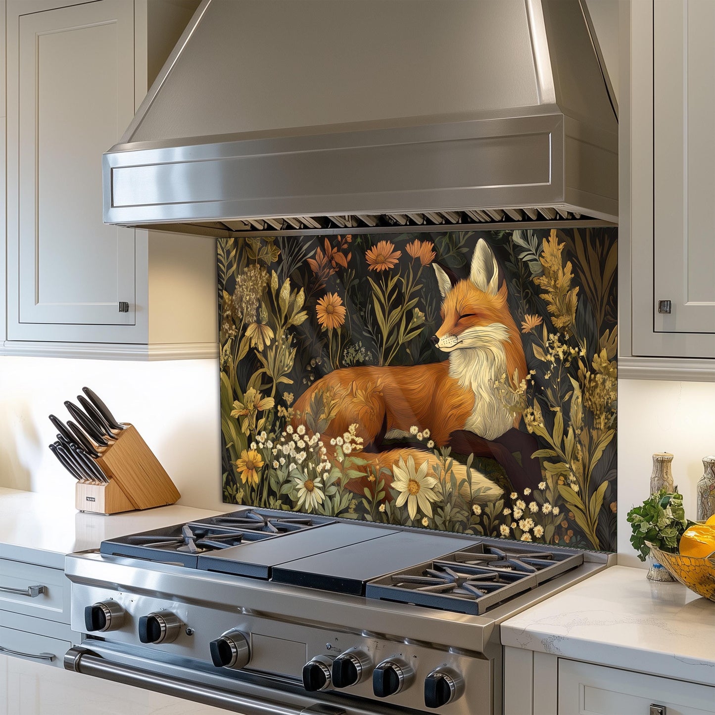 Fox Glass Backsplash, Wildlife Animal Stove Guard, Heat Resistant Easy Clean Kitchen Wall Art