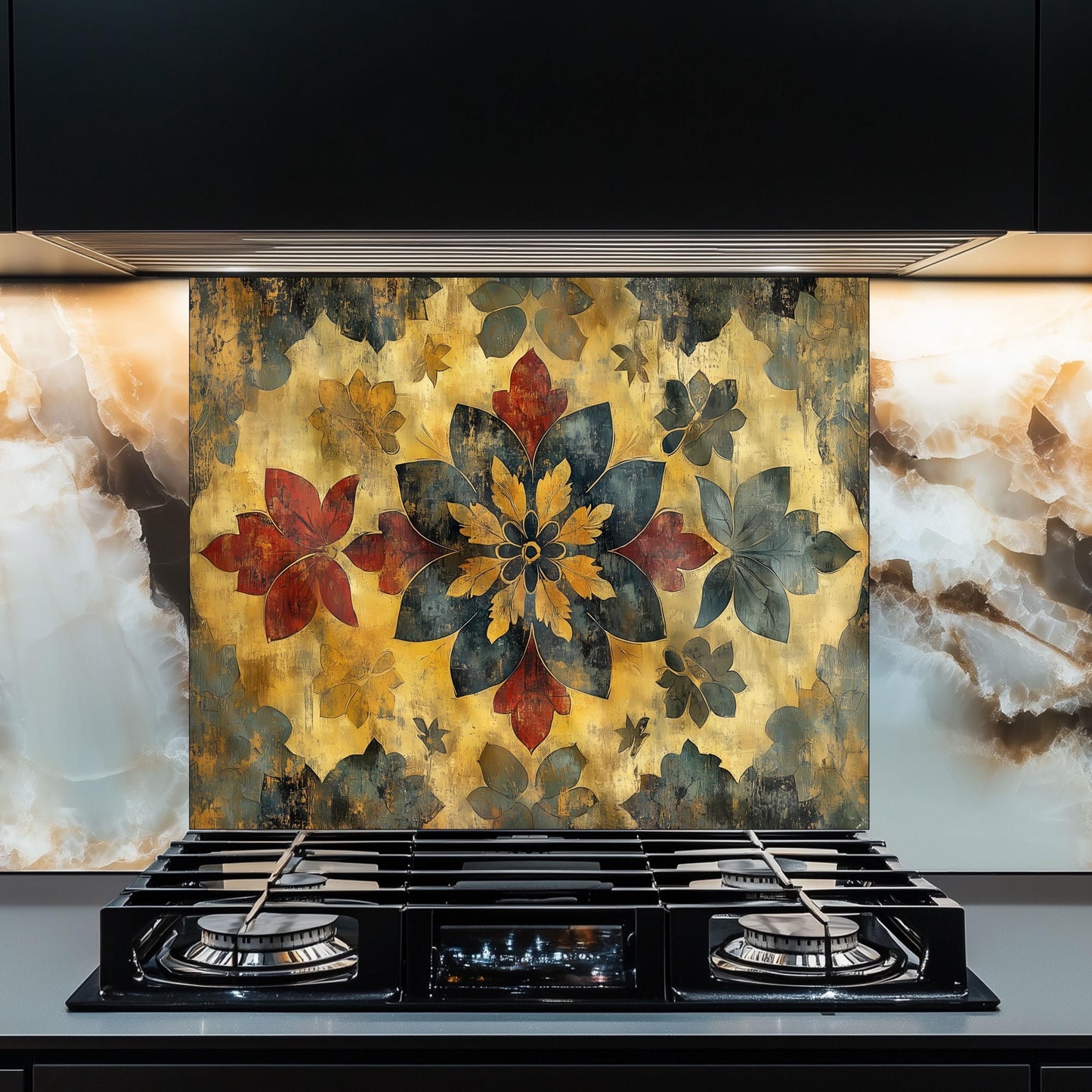 Moroccan Tempered Glass Stove Backsplash Panel, Modern Kitchen Art, Custom Size Design