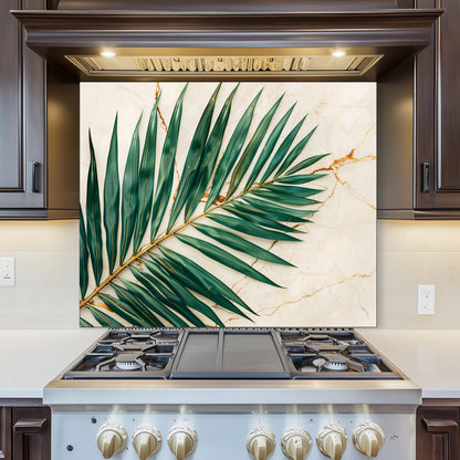 Tropical Palm Leaf Marble Glass Backsplash – Gold Vein Kitchen Wall Panel