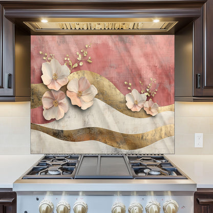 Moroccan Floral Glass Backsplash, Heat Resistant Stove Guard, Custom Size Kitchen Art