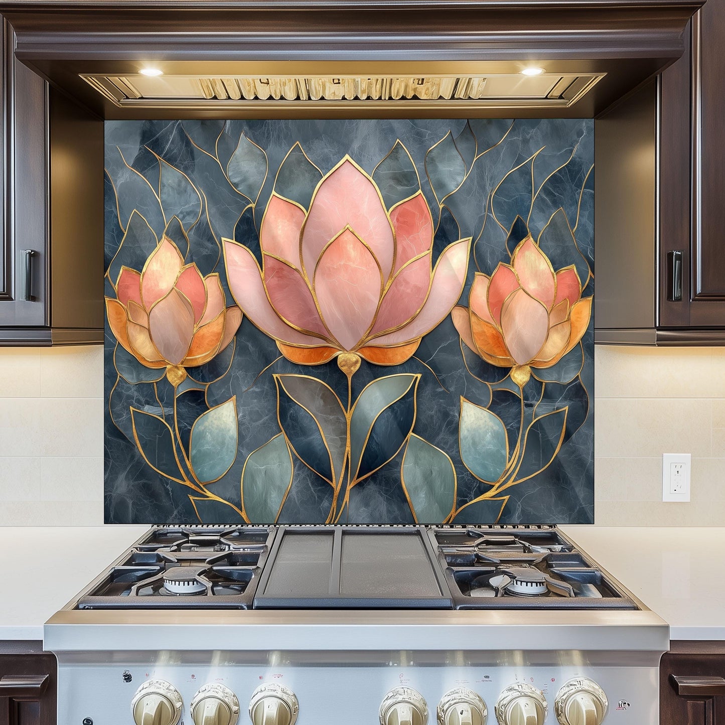 Moroccan Floral Tempered Glass Kitchen Splashback: Durable Stove Backsplash