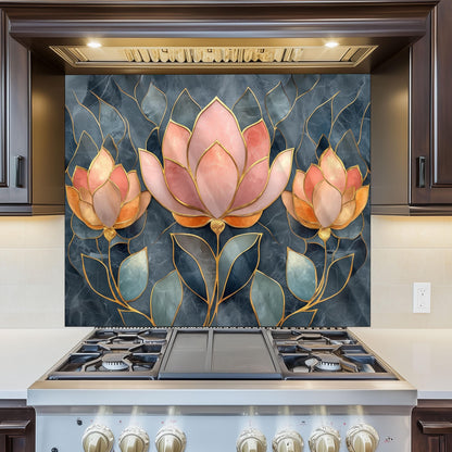 Moroccan Floral Tempered Glass Kitchen Splashback: Durable Stove Backsplash