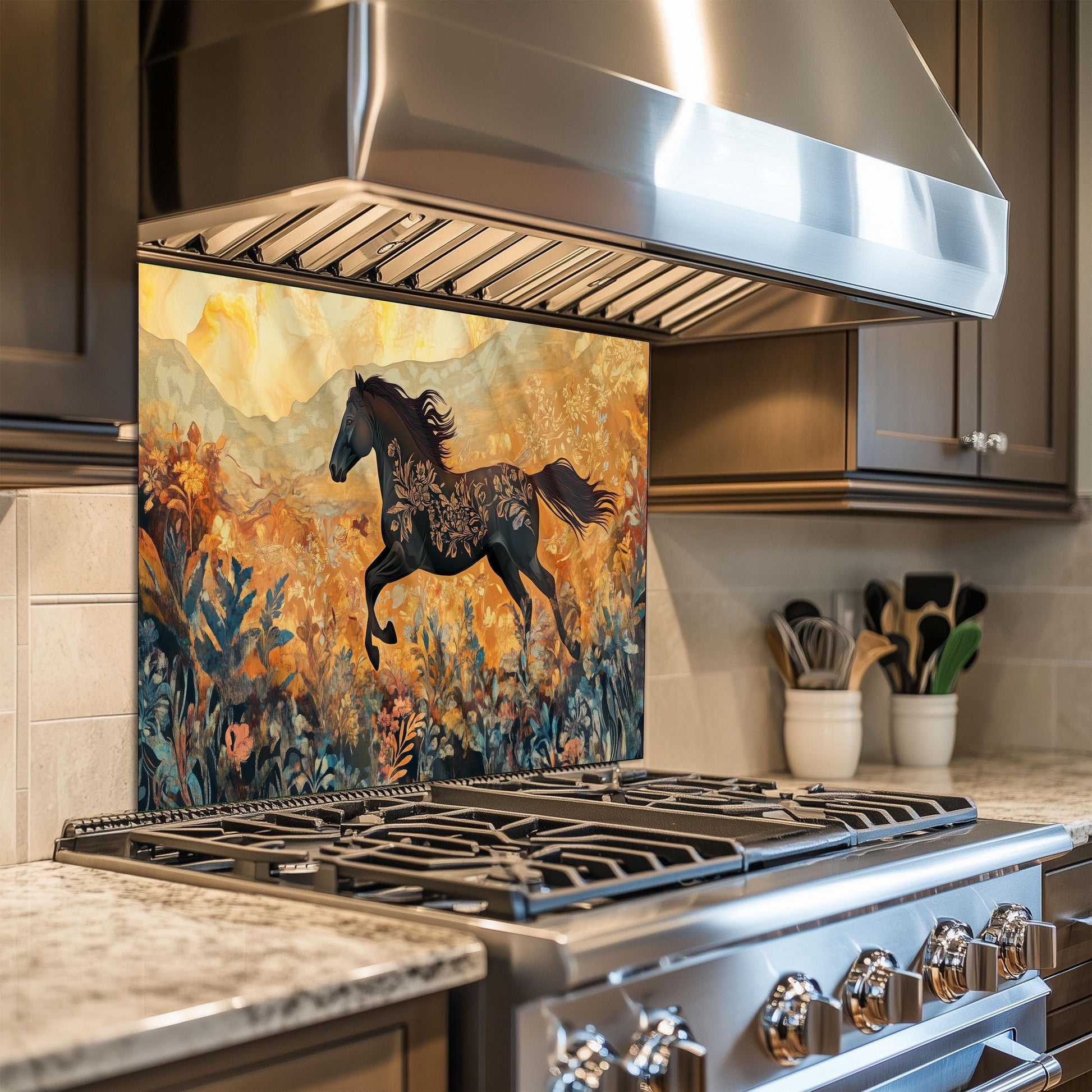 Horse Tempered Glass Kitchen Backsplash: Modern Kitchen Decor
