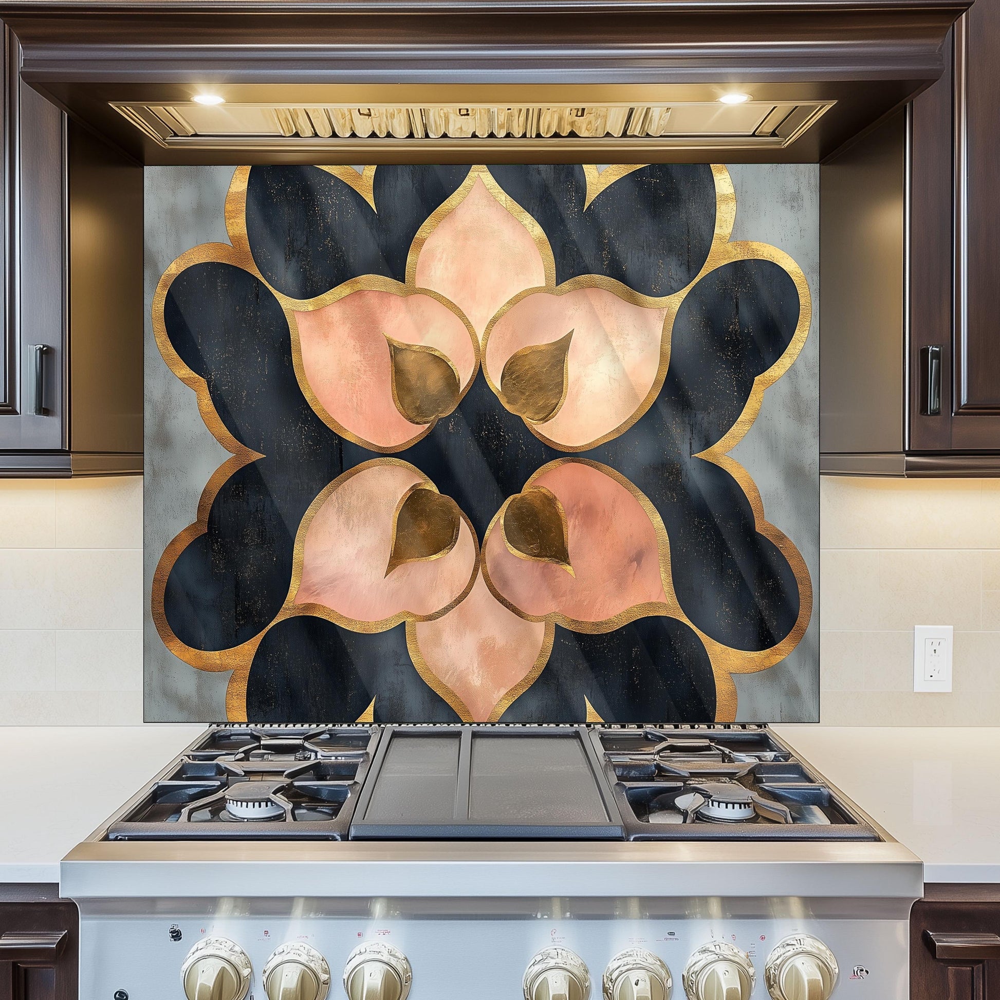 Moroccan Style Glass Backsplash, Geometric Tile Stove Guard, Heat Resistant Easy Clean Kitchen Art