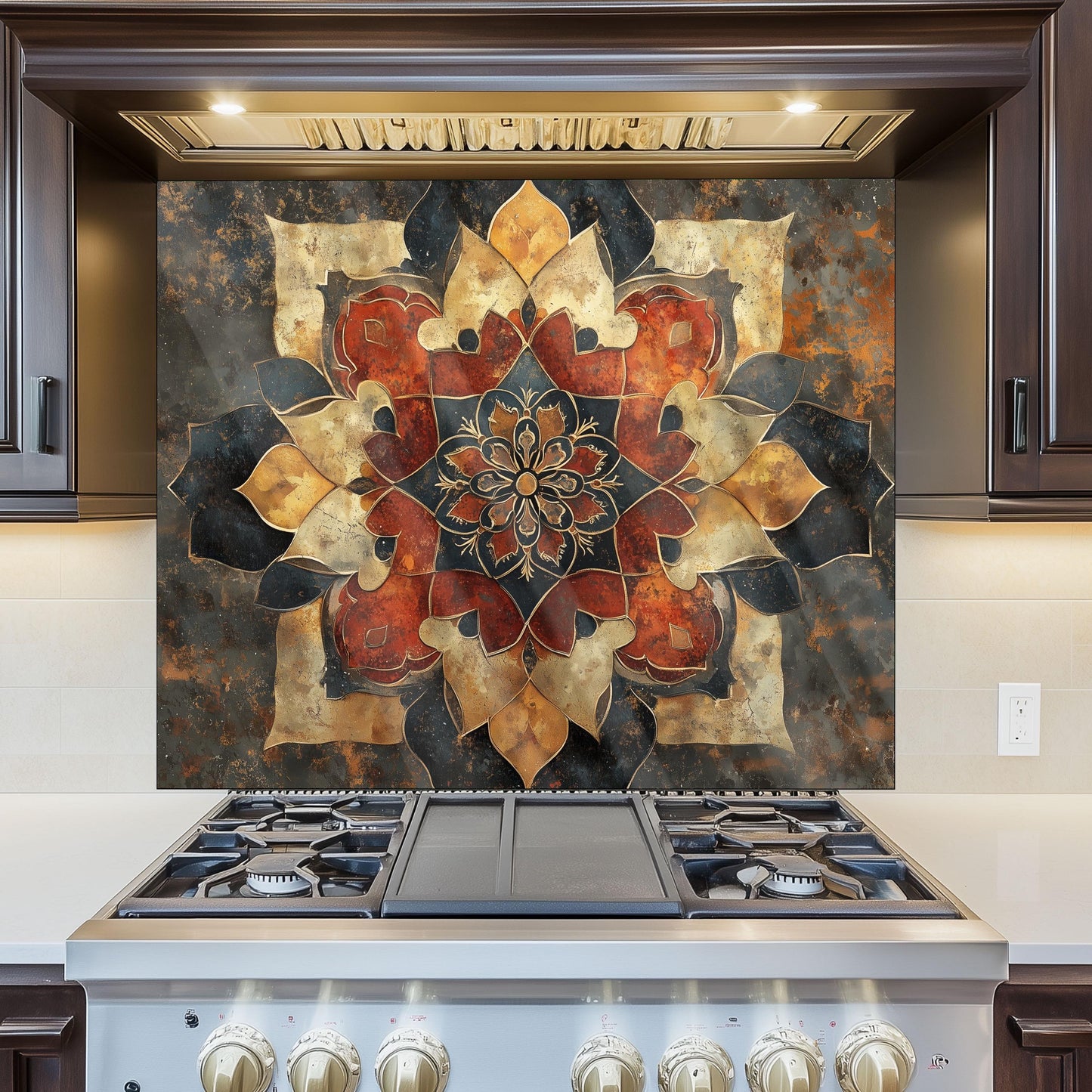 Moroccan Style Pattern Kitchen Backsplash, UV Printed Tempered Glass, Custom Size Design