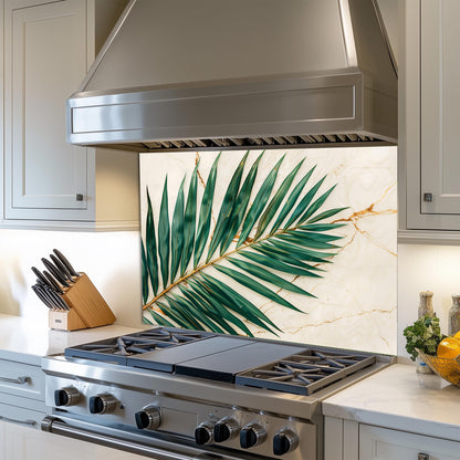 Tropical Palm Leaf Marble Glass Backsplash – Gold Vein Kitchen Wall Panel