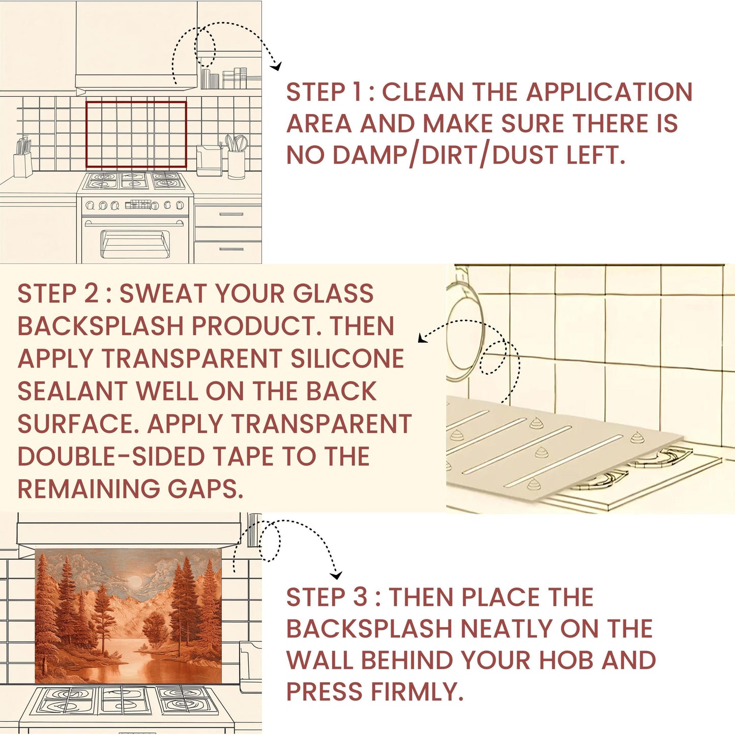 Tempered Glass Mountain & Deer Backsplash: Rustic Kitchen Decor