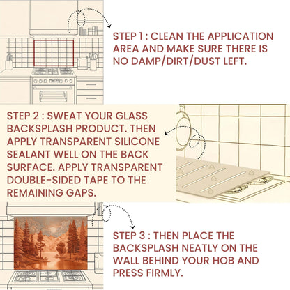 Tempered Glass Mountain & Deer Backsplash: Rustic Kitchen Decor