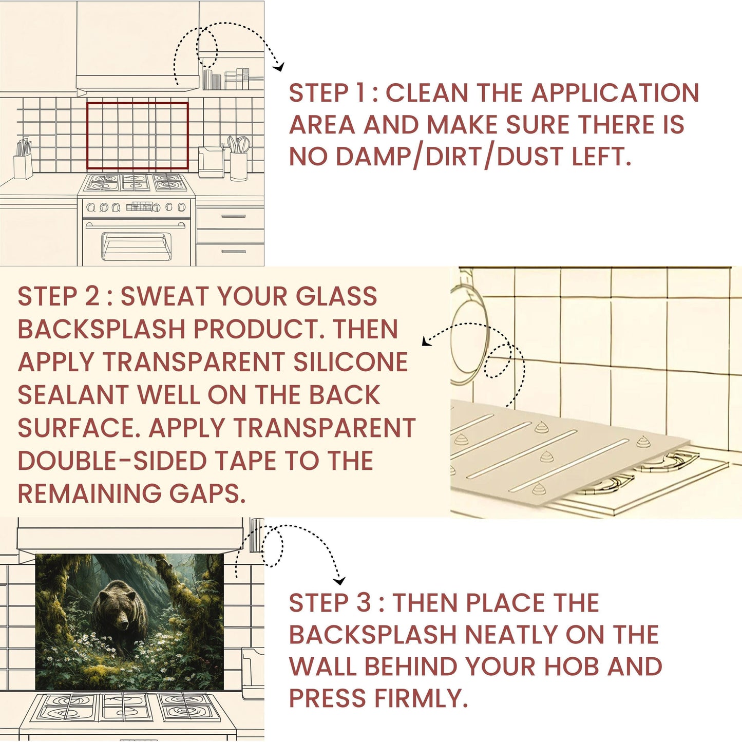 Copper Bear Backsplash: Hand-Embossed Tempered Glass, Rustic Cabin Kitchen